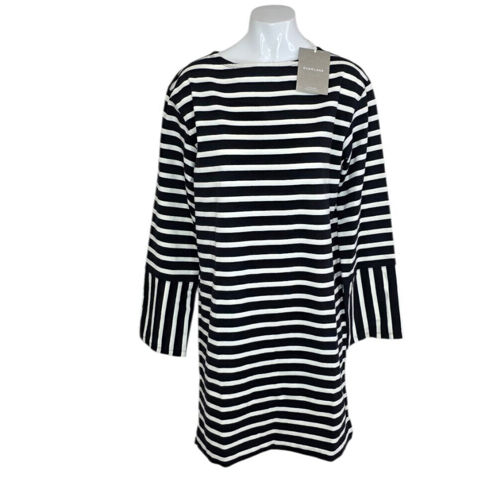 Everlane The Organic Cotton Stripe Long Sleeve Mini Dress, Black, White, Size XS